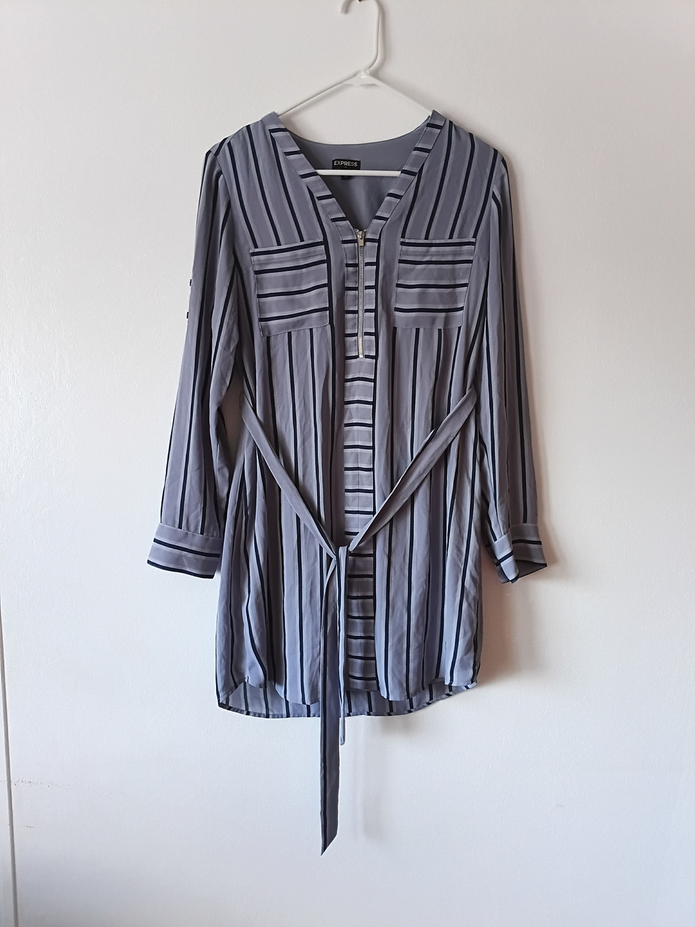 Express Dress Womens S Blue Vertical Stripe Shirt Dress Office Career Casual